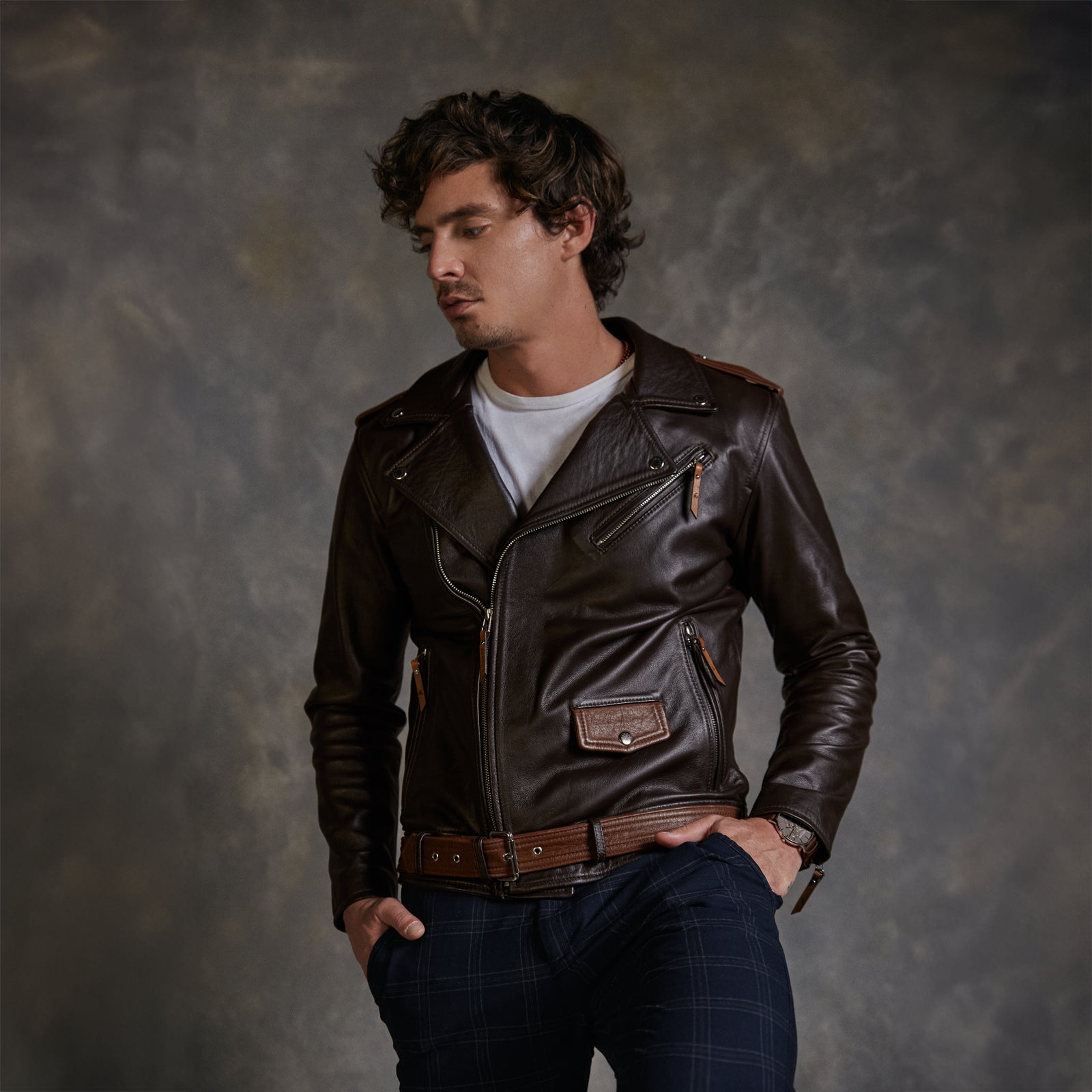 BIKER JACKET MODEL BROWN WALNUT